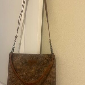Wrangler Distressed Tan Leather Embossed Shoulder Bag